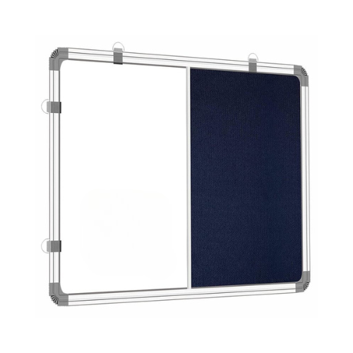 OBASIX® Classic Series Combination Board 2x3 Feet (Non-Magnetic Whiteboard with Blue Pin-up Notice Board) | Aluminium Frame CWBPBB6090