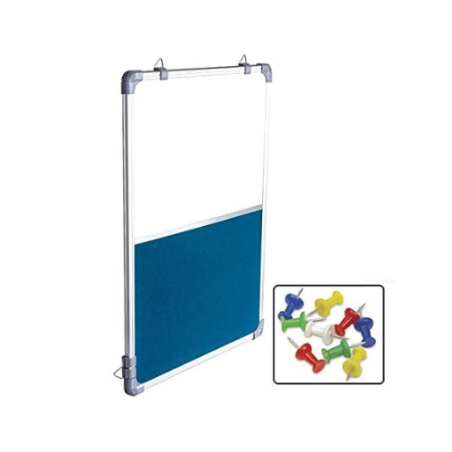 OBASIX® Classic Series Combination Board 2x3 Feet (Non-Magnetic Whiteboard with Turquoise Blue Pin-up Notice Board) | Aluminium Frame CWBPBTB6090