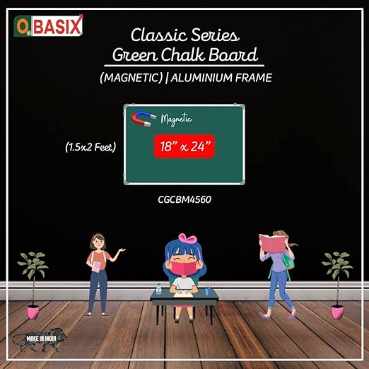 OBASIX® Classic Series Green Chalk Board 1.5x2 Feet (Magnetic) | Aluminium Frame CGCBM4560