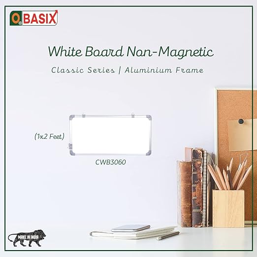 OBASIX® Classic Series White Board 1x2 Feet (Non-Magnetic) Light Weight Aluminium Frame | CWB3060