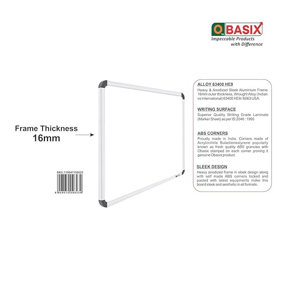 OBASIX® White Board Non-Magnetic (1x2 Feet) Superior Series 1 Tray 1 Duster