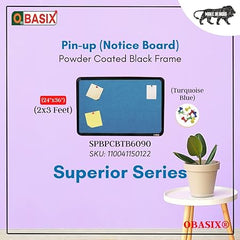 OBASIX® Superior Series Pin-up Bulletin Notice Board (2x3 Feet) Turquoise Blue for School College Offices  | Powder Coated Black Frame SPBPCBTB6090