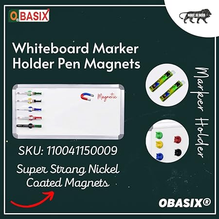 OBASIX® Whiteboard Marker Holder with Super Strong Nickel Coated Magnets (5 Pc Pack)| Set of 2 Packets (Total 10 PCS)| Magnetic Pencil Holder