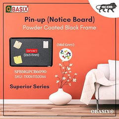 OBASIX® Superior Series Pin-up Bulletin Notice Board (2x3 Feet) Mid Grey for School College Office | Powder Coated Black Frame SPBMGPCB6090