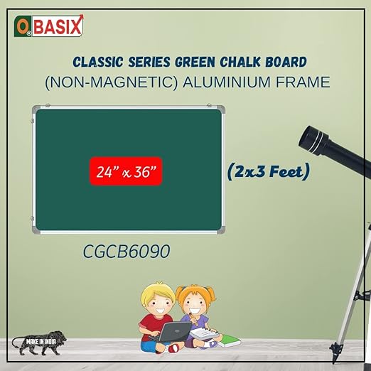 OBASIX® Classic Series Green Chalk Board 2x3 Feet (Non-Magnetic) | Aluminium Frame CGCB6090