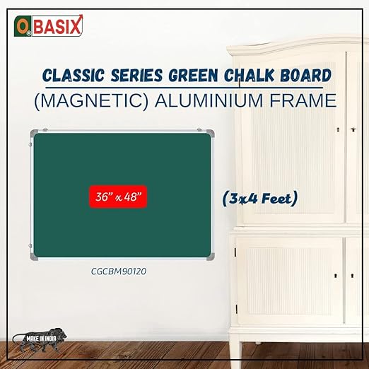 OBASIX® Classic Series Green Chalk Board 3x4 Feet (Magnetic) | Aluminium Frame CGCBM90120