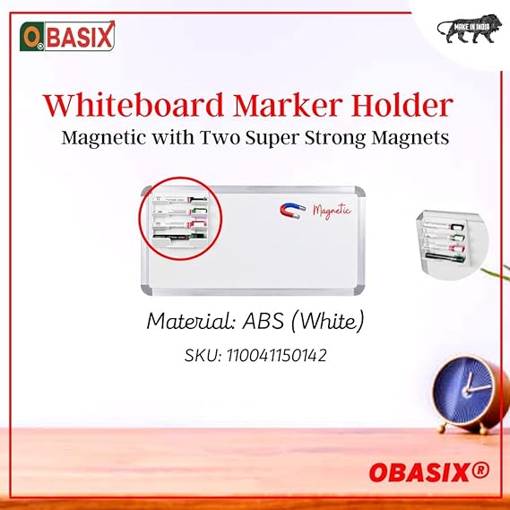 OBASIX® Whiteboard Marker Holder (Magnetic) for School College Office|with Two Super Strong Magnets | Material: ABS (White)