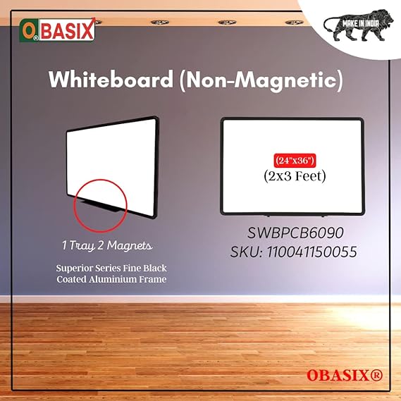 OBASIX® Superior Series Whiteboard 2x3 Feet (Non-Magnetic)  | Fine Black Coated Aluminium Frame SWBPCB6090