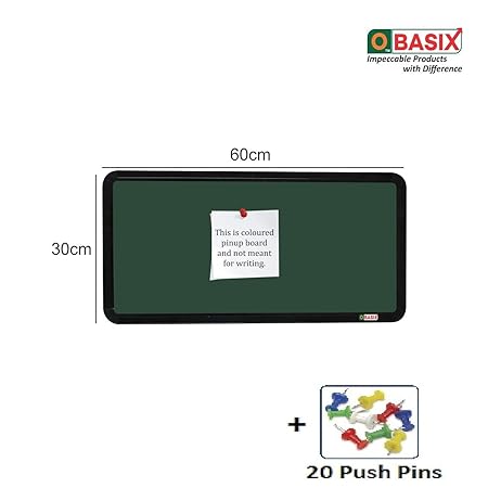 OBASIX®  Superior Series Pin-up Bulletin Notice Board (1x2 Feet) Green for School College Office | Powder Coated Black Frame SPBGPCB3060