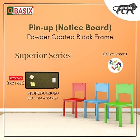 OBASIX® Pin-up (Notice Board) 1x2 Feet Powder Coated Black Frame