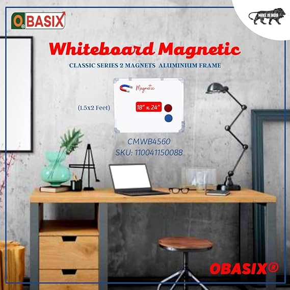 OBASIX® Classic Series White Board 1.5x2 Feet (Magnetic) | Light Weight Aluminium Frame CMWB4560