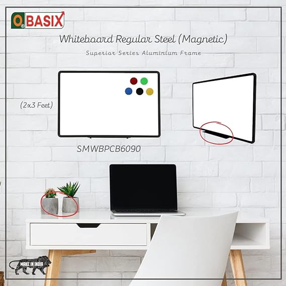 OBASIX® Superior Series White Board 2x3 Feet Magnetic | Heavy Aluminium Frame Black SMWBPCB6090