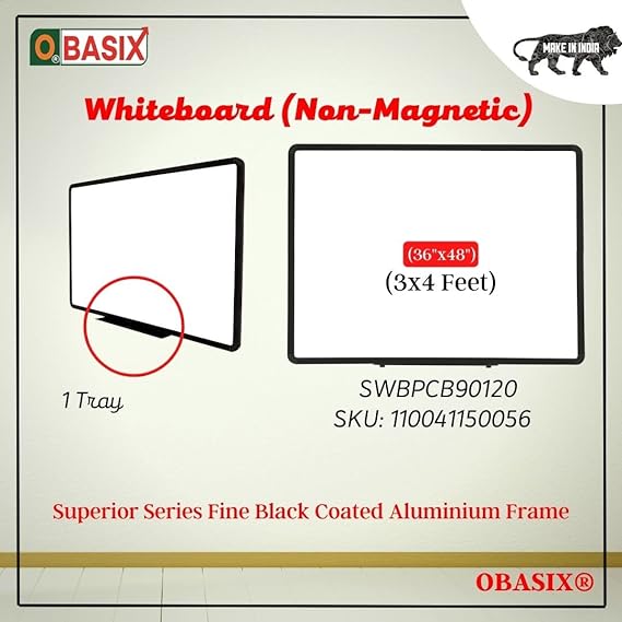 OBASIX® Superior Series White Board 3x4 Feet (Non-Magnetic) | Heavy Aluminium Frame Black SWBPCB90120