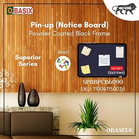 OBASIX® Superior Series Pin-up Bulletin Notice Board (2x3 Feet) Blue for School College Office | Powder Coated Black Frame SPBBPCB6090