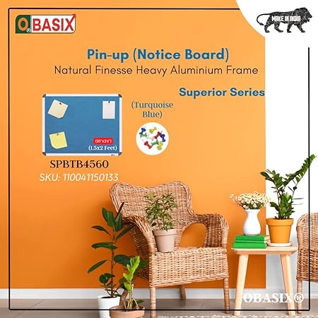 OBASIX® Superior Series Pin-up Bulletin Notice Board (1.5x2 Feet) Turquoise Blue | Natural Finesse Heavy Aluminium Frame SPBTB4560