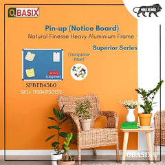 OBASIX® Superior Series Pin-up Bulletin Notice Board (1.5x2 Feet) Turquoise Blue | Natural Finesse Heavy Aluminium Frame SPBTB4560