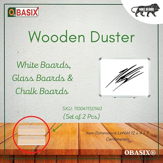 OBASIX® Non Magnetic Wooden White Board Duster|White Board ,Chalk Board,Glass Boards Writing Erasing Wooden Duster (Set of 2 Pcs)