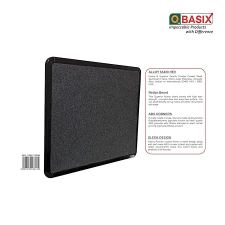 OBASIX® Superior Series Pin-up Bulletin Notice Board (2x3 Feet) Mid Grey for School College Office | Powder Coated Black Frame SPBMGPCB6090