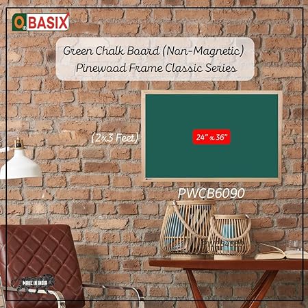 OBASIX® Green Chalk Board 2x3 feet (Non-Magnetic) | Natural Pine Wood PWCB6090