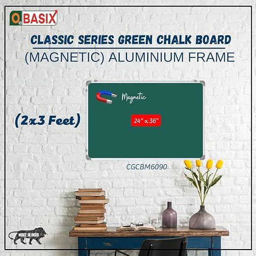 OBASIX® Classic Series Green Chalk Board 2x3 Feet (Magnetic) | Aluminium Frame CGCBM6090